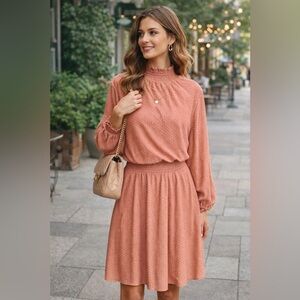 Chic Long Sleeve Peach/Coral Dress